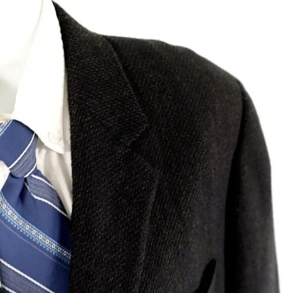 Joseph‎ Abboud Soft Tweed Wool Blue Black Tan Check 3 Button Sport Coat 44R